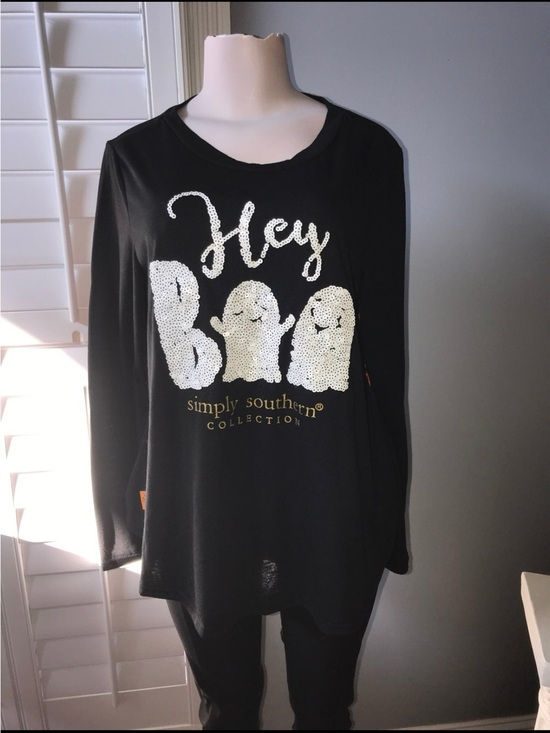 Simply Southern Tops - Simply Southern Black Sequin 'Hey Boo' Ghost Long Sleeve Tee